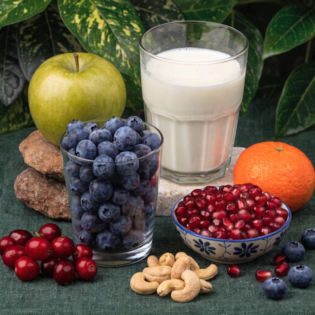 Close-up arrangement of natural botanical ingredients used in Novatrix: ashwagandha root, dried herbs, and capsules